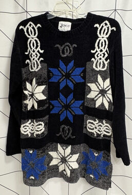 Joyce Abstract Vintage Acrylic Sweater Knit Size Med 80s Snowflakes Winter Tunic